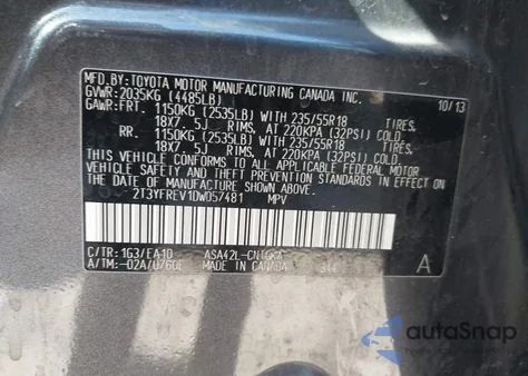 2013 Toyota Rav4 Limited z USA, uszkodzony, nr VIN 2T3YFREV1DW057481